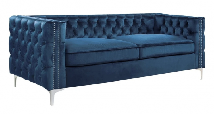 Blo Kichen aus Samt mat Canapé Sofa Polster Couch Dräisiichtiger Luxusméubel Stoff