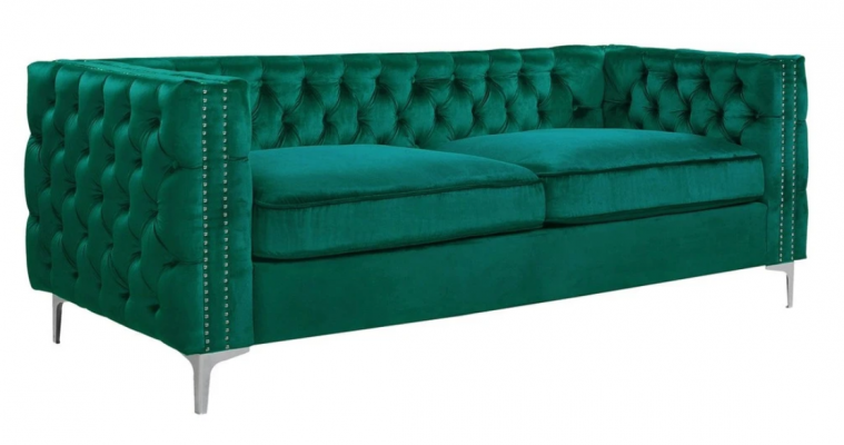Gréng Chesterfield Couch Luxus Samt Stoff Couchen Sofa Set Knäpper Polster Nei