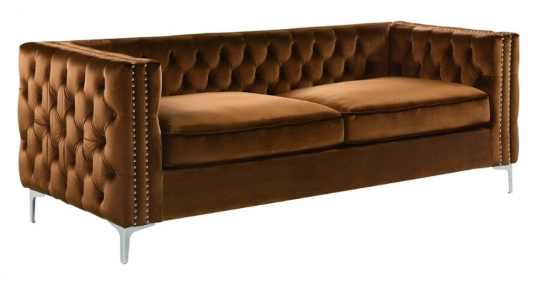Orange Chesterfield Couch Luxus Samt Stoff Couchen Sofa Set Knäppchen Polster Nei