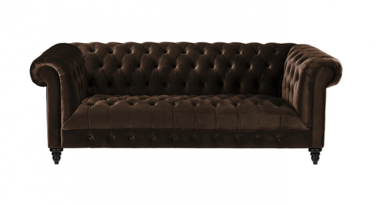 Bronge Samt Canapé Luxus Polster Chesterfield Miwwelen Sofa mat Knäpp Dreisëtzer