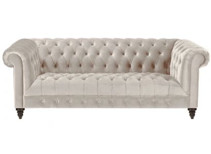 Chesterfield Béigen Samt Canapé Luxus Polster Miwwelen Sofa mat Knäppchen Dräisëtzert