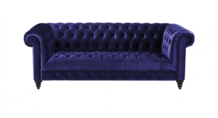 Chesterfield Lila Samt Canapé Luxus Polster Miwwel Sofa mat Knäppercher Drësëtzer