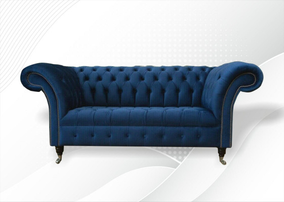 Design Chesterfield Sofagarnitur 2-Sëtzer Canapé Textil Blo Polstersofas Blo