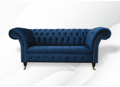 Design Chesterfield Sofagarnitur 2-Sëtzer Canapé Textil Blo Polstersofas Blo