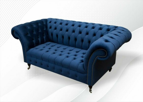 Design Chesterfield Sofagarnitur 2-Sëtzer Canapé Textil Blo Polstersofas Blo