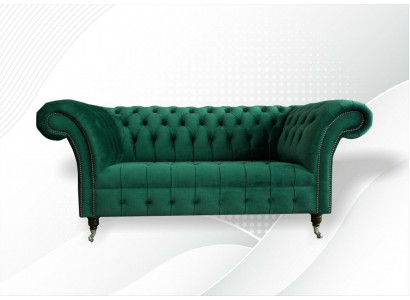 Chesterfield Gréng 2-Sëtzer Couch Polster Sofaen Couchen Design Sofa Club Textil