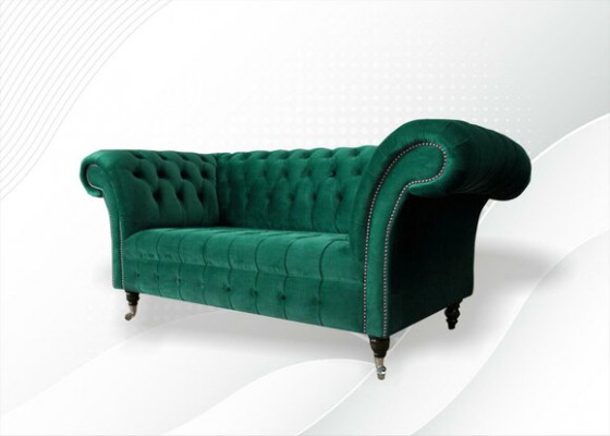 Chesterfield Gréng 2-Sëtzer Couch Polster Sofaen Couchen Design Sofa Club Textil