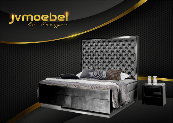 Boxspringbett Bett 2x Nuetsdësch 3-dlg. Schlofzëmmer Set Miwwelen Luxus Better Nei