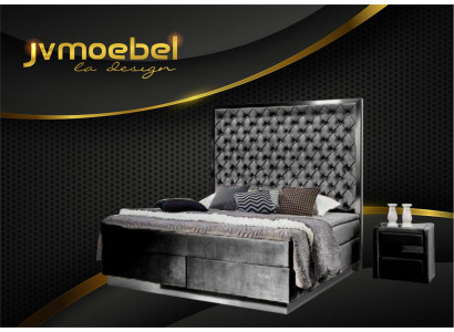 Boxspringbett Bett 2x Nuetsdësch 3-dlg. Schlofzëmmer Set Miwwelen Luxus Better Nei