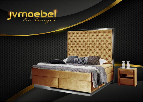 Boxspringbett Bett 2x Nuetsdësch 3-dlg. Schlofzëmmer Set Miwwelen Luxus Better Nei