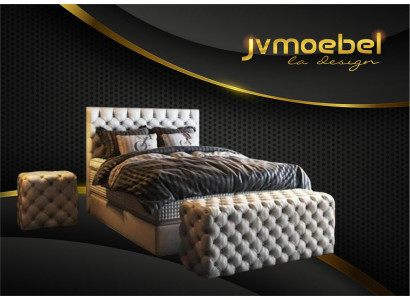 Bett 2x Nuechtstësch 3 tlg. Schlofzëmmer Set Design Luxus Miwwelen Modern Better Nei