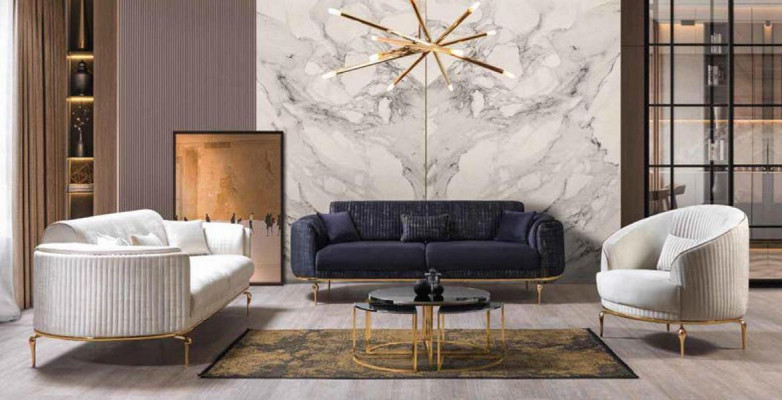 Luxus Garnitur Set Sofagarnitur 3+3+1 Sëtz Holz Canapéen Fotell Couch