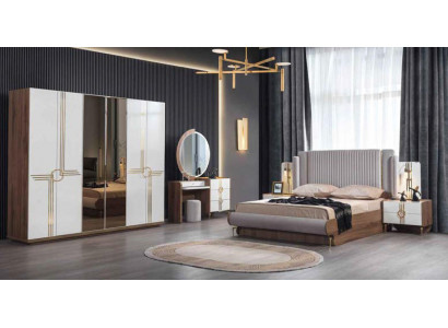 Komplett Schlofzëmmer Luxus Miwwelen Bett Schaf Komoud Nuetsdësch Holz 5 Deeler.