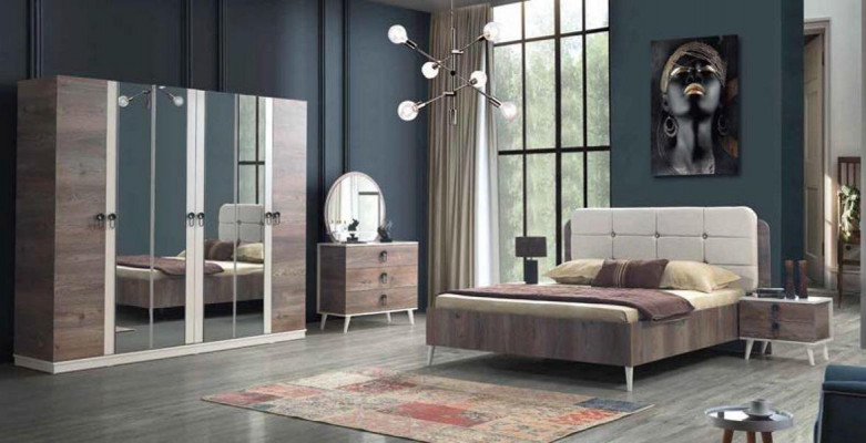 Komplett Schlofzëmmer Bett Bank Schminktisch Kleederschaf Nuechtstësch 5d.