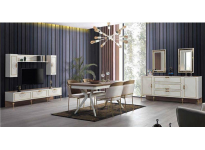 Iesszëmmer Garnitur Iessdësch 4x Stull Kommode Grupp Dësch 8-deele Set