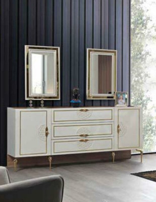 Iesszëmmer Garnitur Iessdësch 4x Stull Kommode Grupp Dësch 8-deele Set