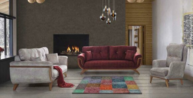 Luxus Dräisëtzer Modern Canapé Miwwelen Rout Canapéen Sofaen Stoff Textil