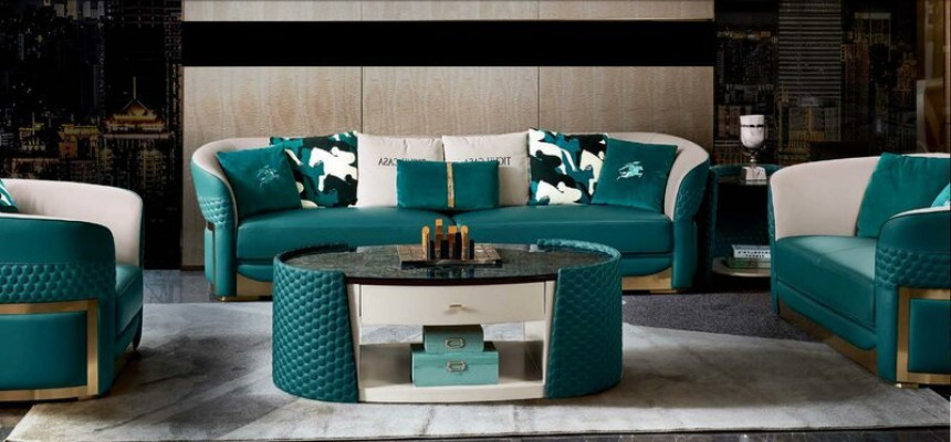 Sofagarnitur Chesterfield Gestofft Sofa Couch 3+1 Garnitur Lieder Textil Stoff