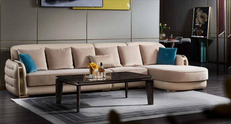 Ecksofa Lieder Beige Luxus Wunnlandschaft Canapé Eckgarnitur Sofas Miwwelen Design
