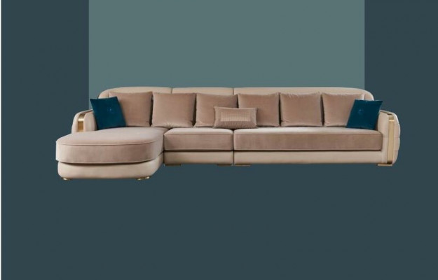Ecksofa Lieder Beige Luxus Wunnlandschaft Canapé Eckgarnitur Sofas Miwwelen Design