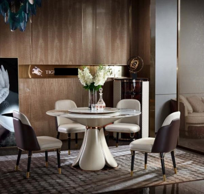 Iessdësch 6x Still Iesszëmmer Lieder Dësch Stull Ronn Modern Design Miwwelen