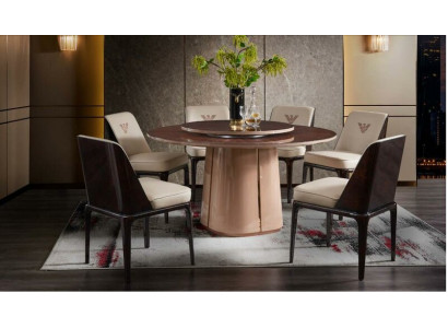 Lieder Luxus Beige Grupp Fauteuil Modernen Design Miwwel Iesszëmmer Holz 6 Still