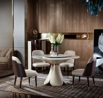 Iessdësch 4x Still Ronn Luxus Iessgeschir Design Grupp Iesszëmmer Miwwelen 5 Deeler.