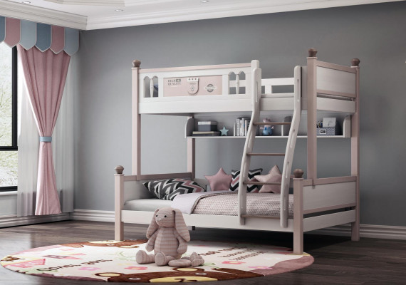 Duebelsbett Stockbett Héichglanz Natur Héichbett Kannerbett Etage Better Bett