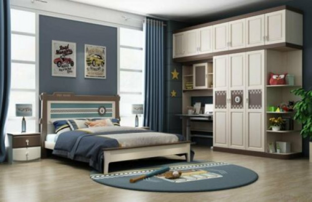 Schlofzëmmer Komplett Set Bett Nuetsdësch Kommode 6tlg Design Holz Miwwel Sets