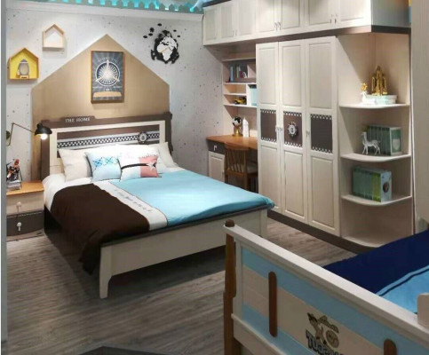 Schlofzëmmer Komplett Set Bett Nuetsdësch Kommode 6tlg Design Holz Miwwel Sets