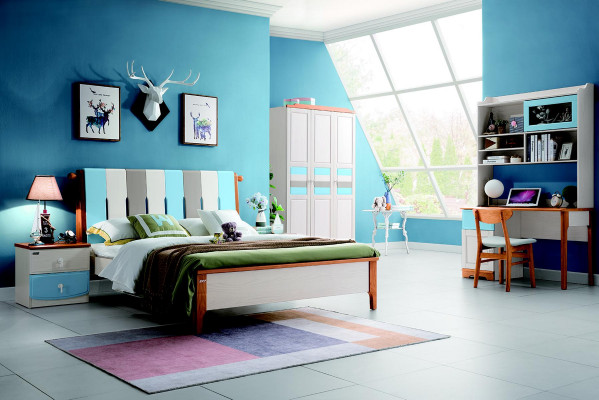 Echtholz Bett Schreifdësch Schaf Nei 5 Stéck Komplett Set Holz Schlofzëmmer