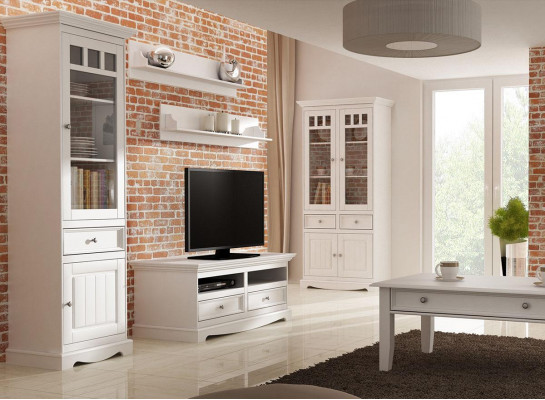 Wunnzëmmer Set Wandregal Kommode Sideboard Wunnwänn Vitrin Landhaus 4-deel. Nei