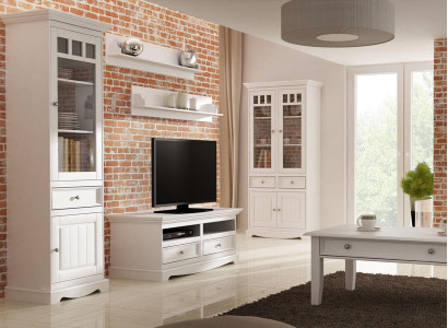 Wunnzëmmer Set Wandregal Kommode Sideboard Wunnwänn Vitrin Landhaus 4-deel. Nei