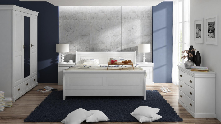 Miwwelen Schlofkummer Set Design Bett 2x Nuetsdëscher Kommode Kleederschaf Nei 5tlg