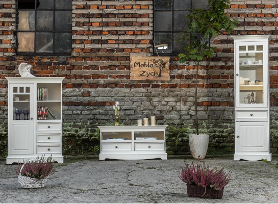 Wunnzëmmer Set Vitrin Bicherregal Saitenbriet Wunnwänn Kommoden Design 3 Deeler. Nei.