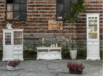 Wunnzëmmer Set Vitrin Bicherregal Saitenbriet Wunnwänn Kommoden Design 3 Deeler. Nei.