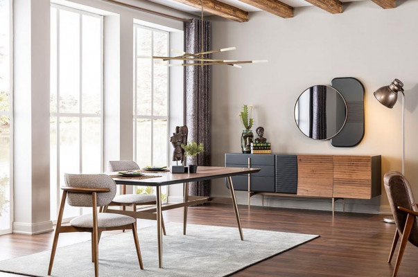 Iessgrupp Iesszëmmer Iessdësch Still Sideboard Set 7-delig Holz Braun Nei