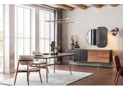 Iessgrupp Iesszëmmer Iessdësch Still Sideboard Set 7-delig Holz Braun Nei