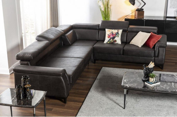 Sofagarnitur Ecksofa L-Form Canapé Fauteuil Miwwel Bettfunktioun Schwaarz Nei