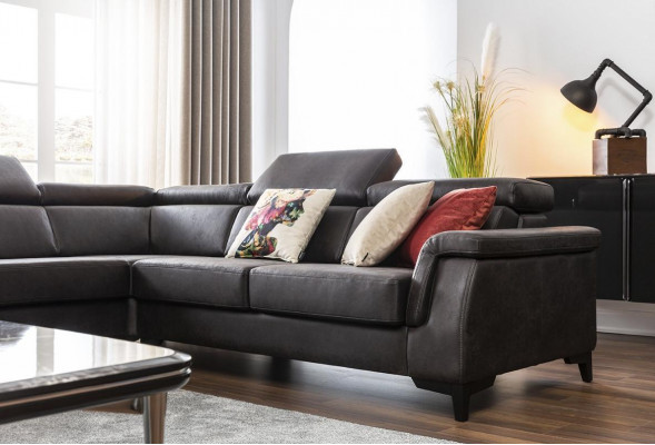 Sofagarnitur Ecksofa L-Form Canapé Fauteuil Miwwel Bettfunktioun Schwaarz Nei