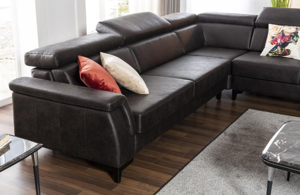 Sofagarnitur Ecksofa L-Form Canapé Fauteuil Miwwel Bettfunktioun Schwaarz Nei