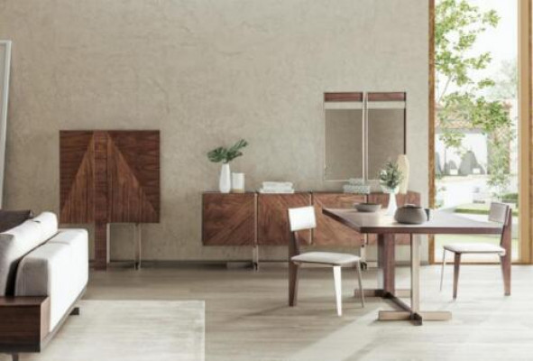 Brongen Iessdësch Designer Dëscher Dësch + 4x Lienstill Miwwelen 5tlg. Set