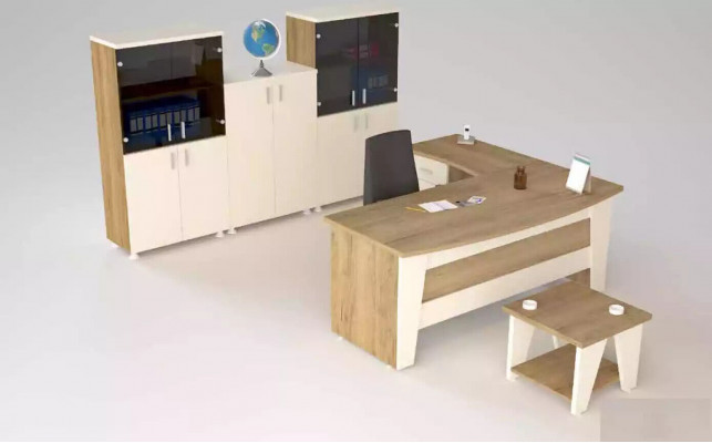 Büro Miwwelen Ecksdesk Schreibtisch Couchtisch 3x Akte Schief 6-Deelenset