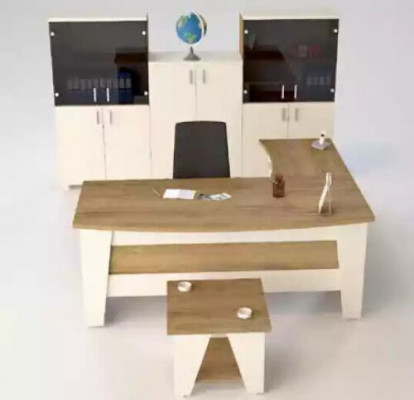 Büro Miwwelen Ecksdesk Schreibtisch Couchtisch 3x Akte Schief 6-Deelenset