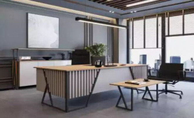 Hell Gro Büro Ariichtung Büro Miwwel Set Dësch Schreibtisch Schaf 3tlg