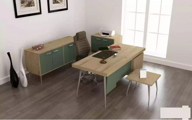 Büroinstallatioun 4-Deeler Set Schreifdësch Dokumenterschaf Kommode Dësch
