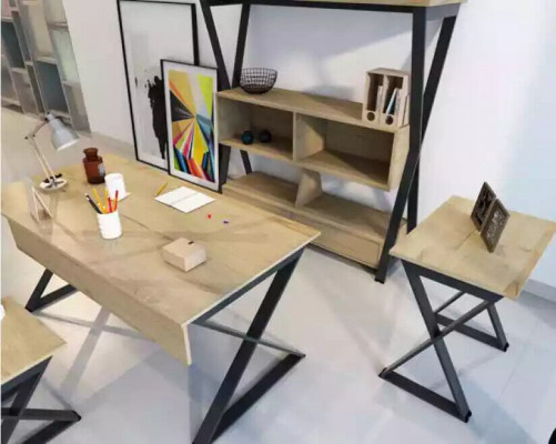 Brongen Miwwelset Schreifdësch Bicherregal Couchtischen Konsolendësch 4-Stéck.