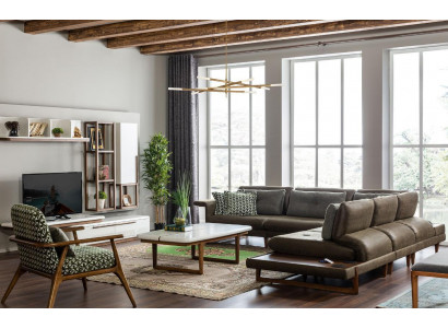 Wunnzëmmer Set Luxus Miwwelen L-Form Sofa Fautteuil Textil Miwwelen Set Nei