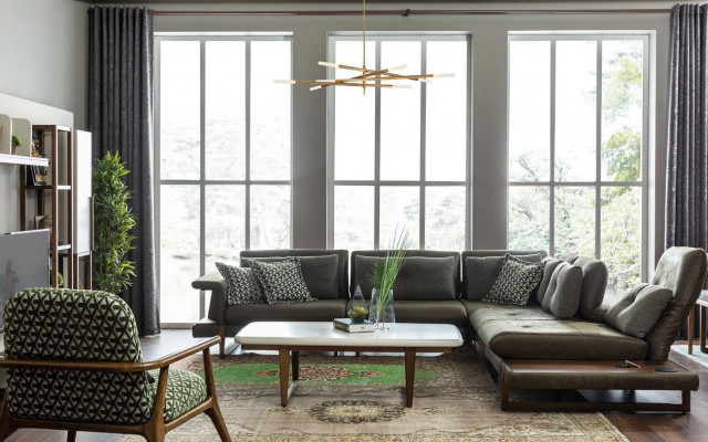 Wunnzëmmer Set Luxus Miwwelen L-Form Sofa Fautteuil Textil Miwwelen Set Nei