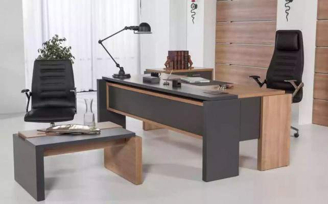 Luxus Schreifdësch Dësch Holz Design Büro Ariichtung Miwwelen 206x102cm